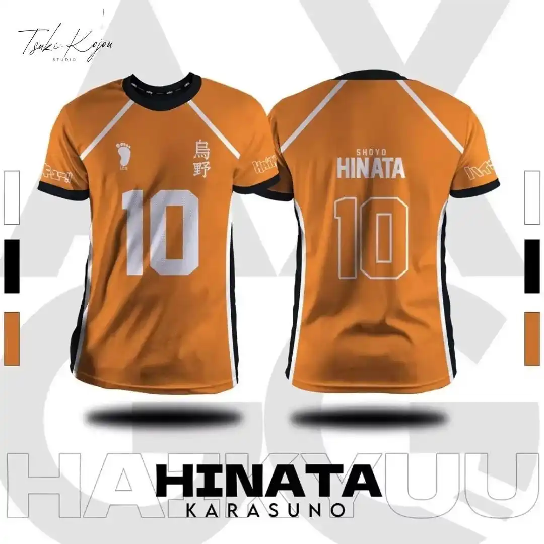 Anime Haikyuu Trikot Karasuno High School Volleyball-Uniform Hinata Shoyo Nr. 10 Cosplay Kostüm Sportbekleidung Orange T-Shirt Herren