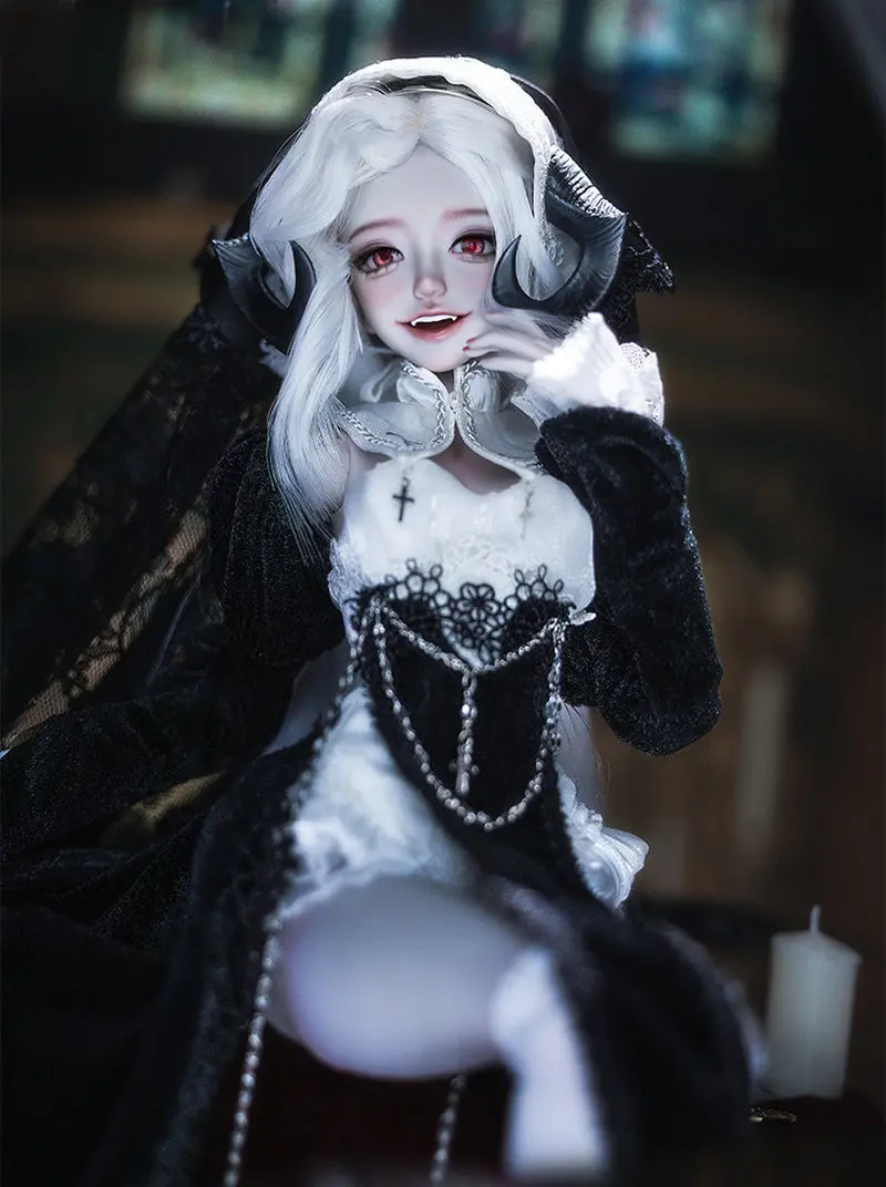 Shugo Fairy Authentische 1/4-Skala Weibliche BJD-Puppe Handbemalte Teufelshörner im Nonnen-Stil Kugelgelenk-Sammelpuppe für Sammler
