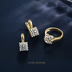 Square Hollow Shiny Inlaid Zirconia Style Fashion Jewelry For Women Copper Earrings Ring Sets 2 Color 14K Gold Party Decoration