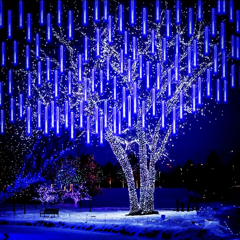 

EU/US Plug LED Meteor Shower Rain Lights for Christmas Wedding Outdoor Falling Rain Fairy Dripping Icicle Lights Tree Decoration