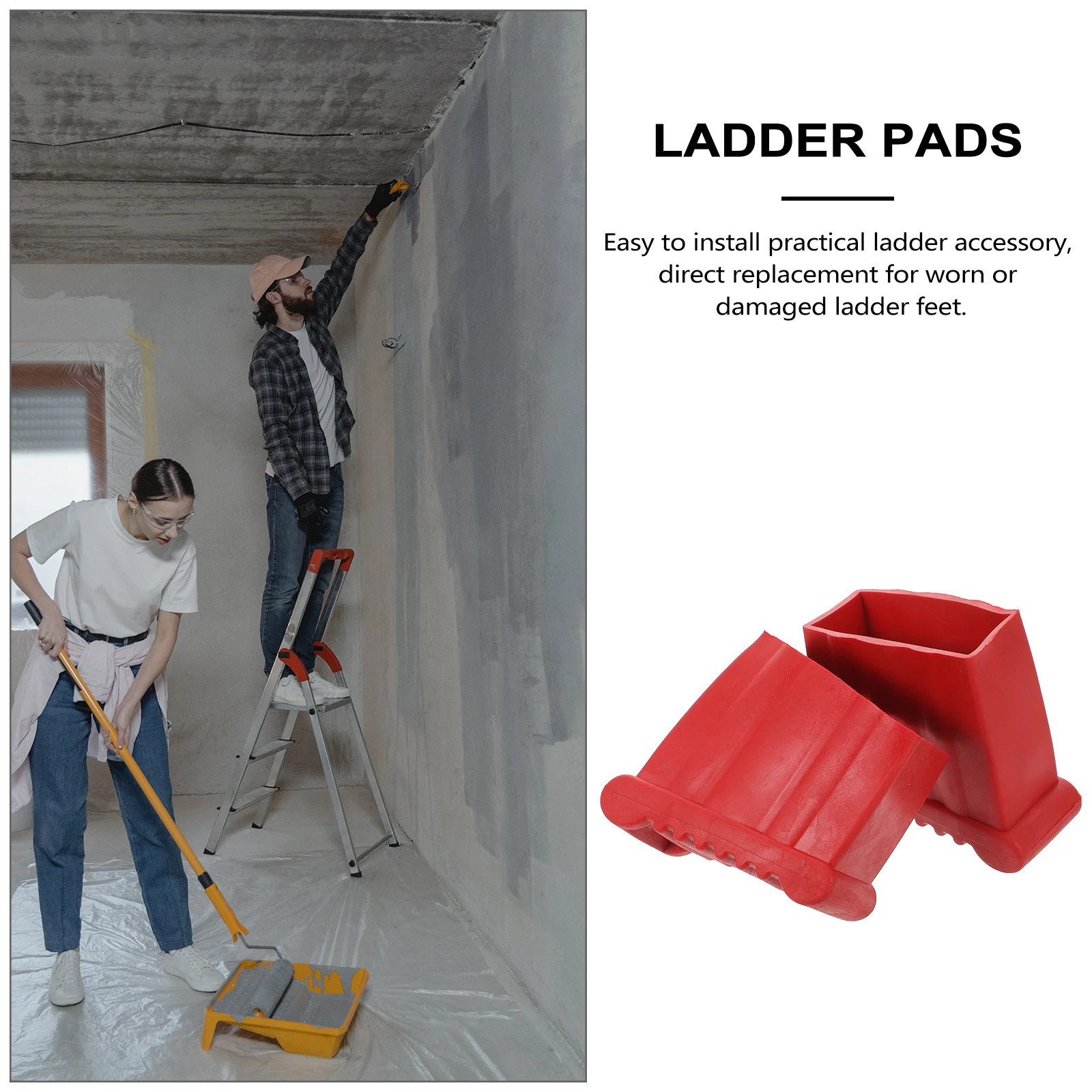 2pcs Nonslip Ladder Feet Pads Rubber Cover Red Outdoor Step Elevator Boots Telescoping Parts Sturdy Texture Easy Install Replace