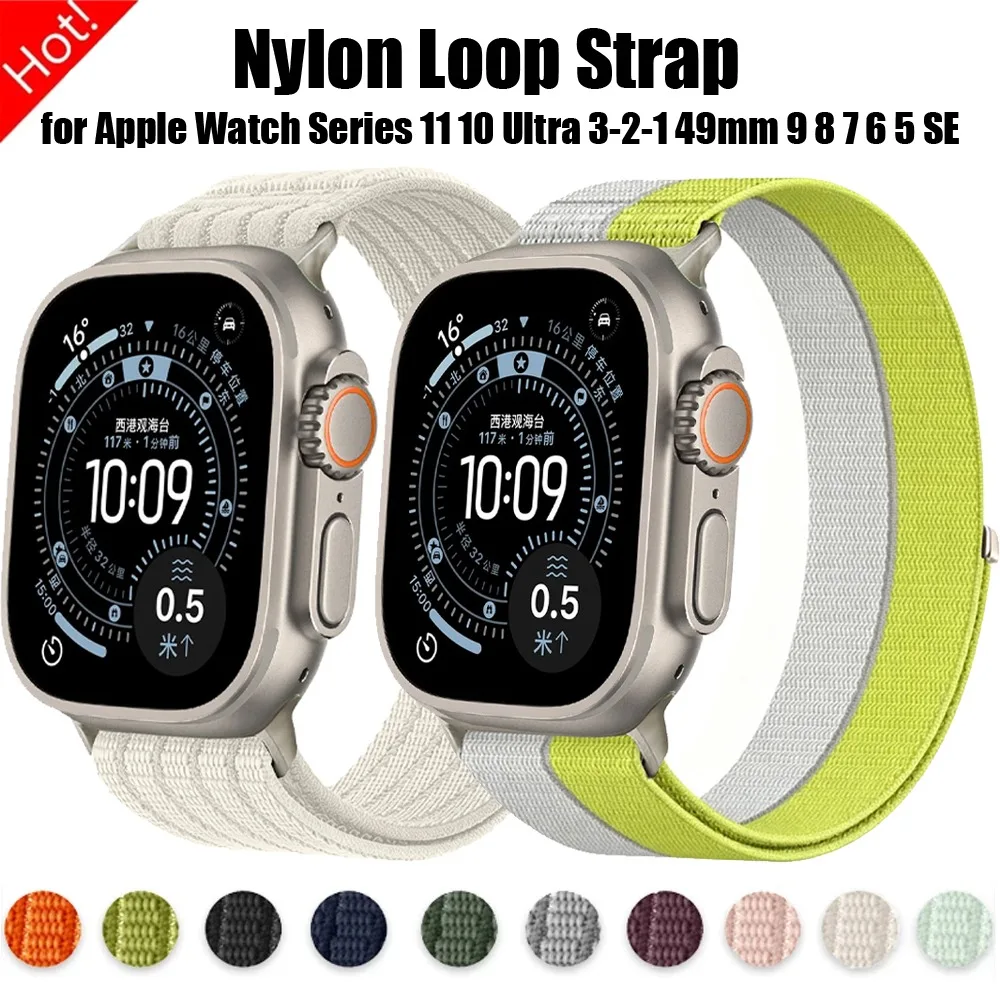 Nylon-Schlaufenarmband für Apple Watch Band 46mm 45mm 44mm 42mm 40mm 41mm Armband IWatch Series 11 10 Ultra 3-2-1 49mm 9 8 7 6 5 SE
