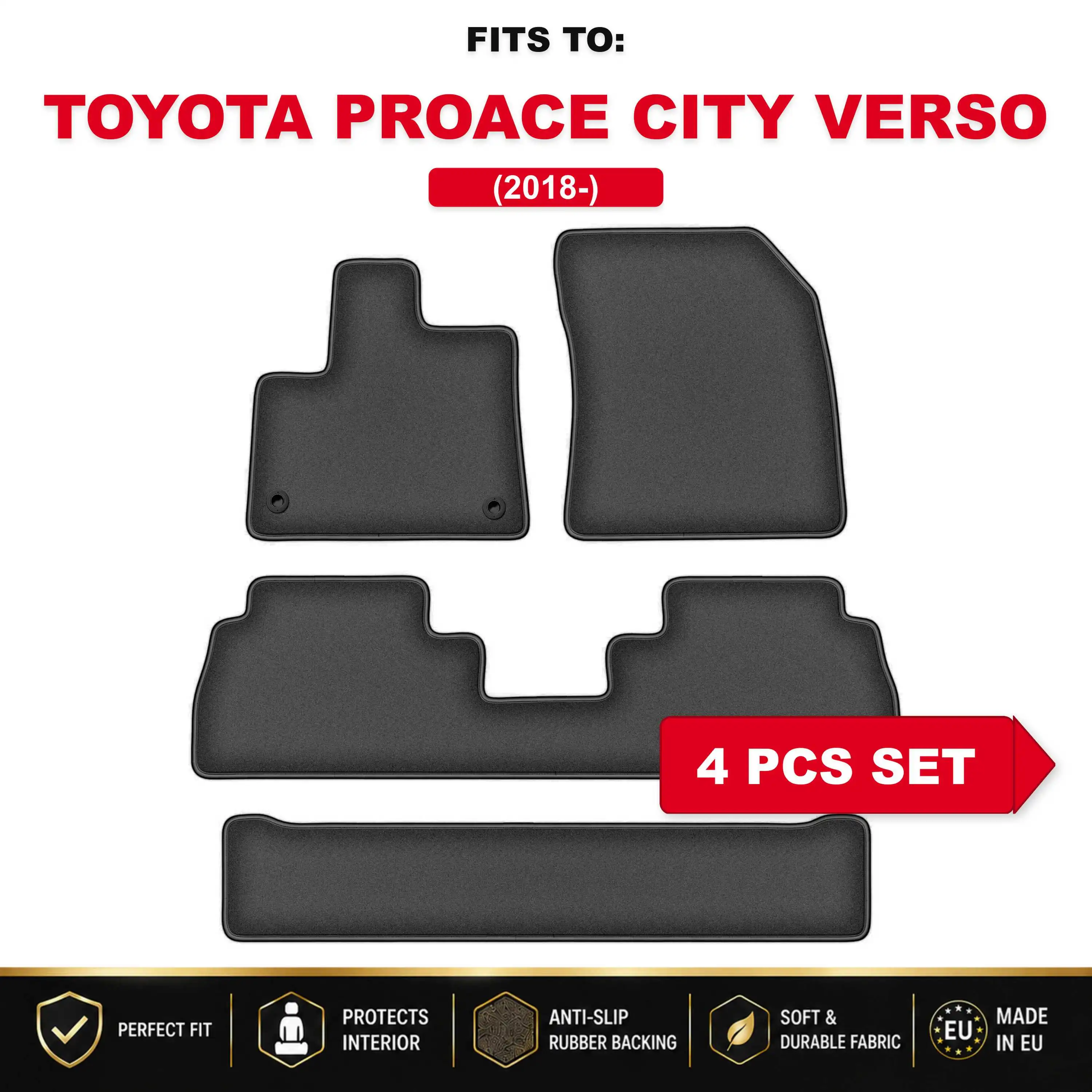 Image of PREMIUM-Velours-Autofußmatten für: Toyota ProAce City 2018–, maßgeschneiderte Autofußmatten, Set