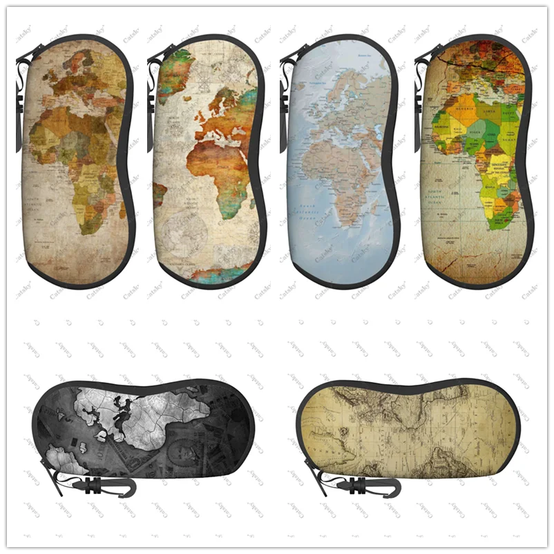 

map pattern Glasses Case Printed Travel Zipper Sunglasses Bag Pattern Classic Men's and Women's Storage Glasses Bag