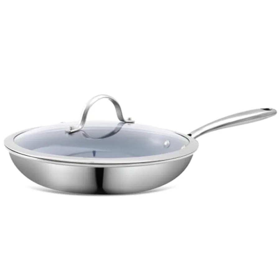 

Stainless Steel Non Stick Frying Pan Healthy Non Toxic Ceramic Coating Cookware Works on Induction Electric Stove and Gas Cookt