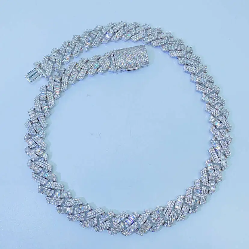 Prong Cuban Chain Diamond 15mm S925 Moissanite Clustered Chains Necklace