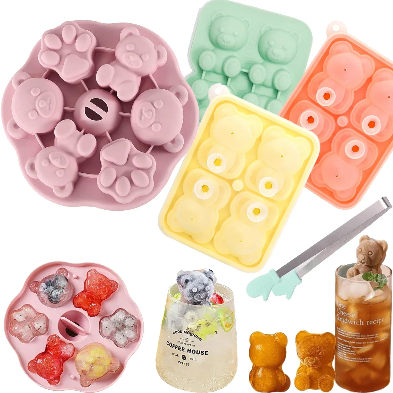 3D Little Bear Shape Ice Cube Tray Silicone Mold Silian Little Bear Block Mold Household Ice Cream Box DIY Coffee Milk Juice