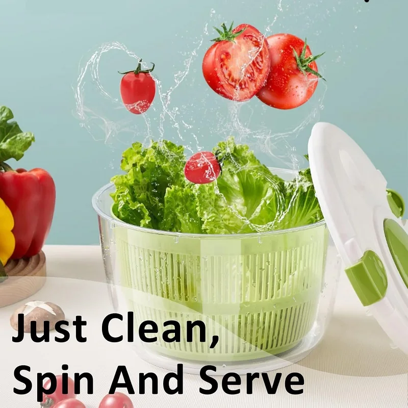 KUUJOJO Salad Spinner, Vegetable Washer Dryer Drainer Strainer with Bowl & Colander, Fruit Washer, Pasta and Fries Spinner