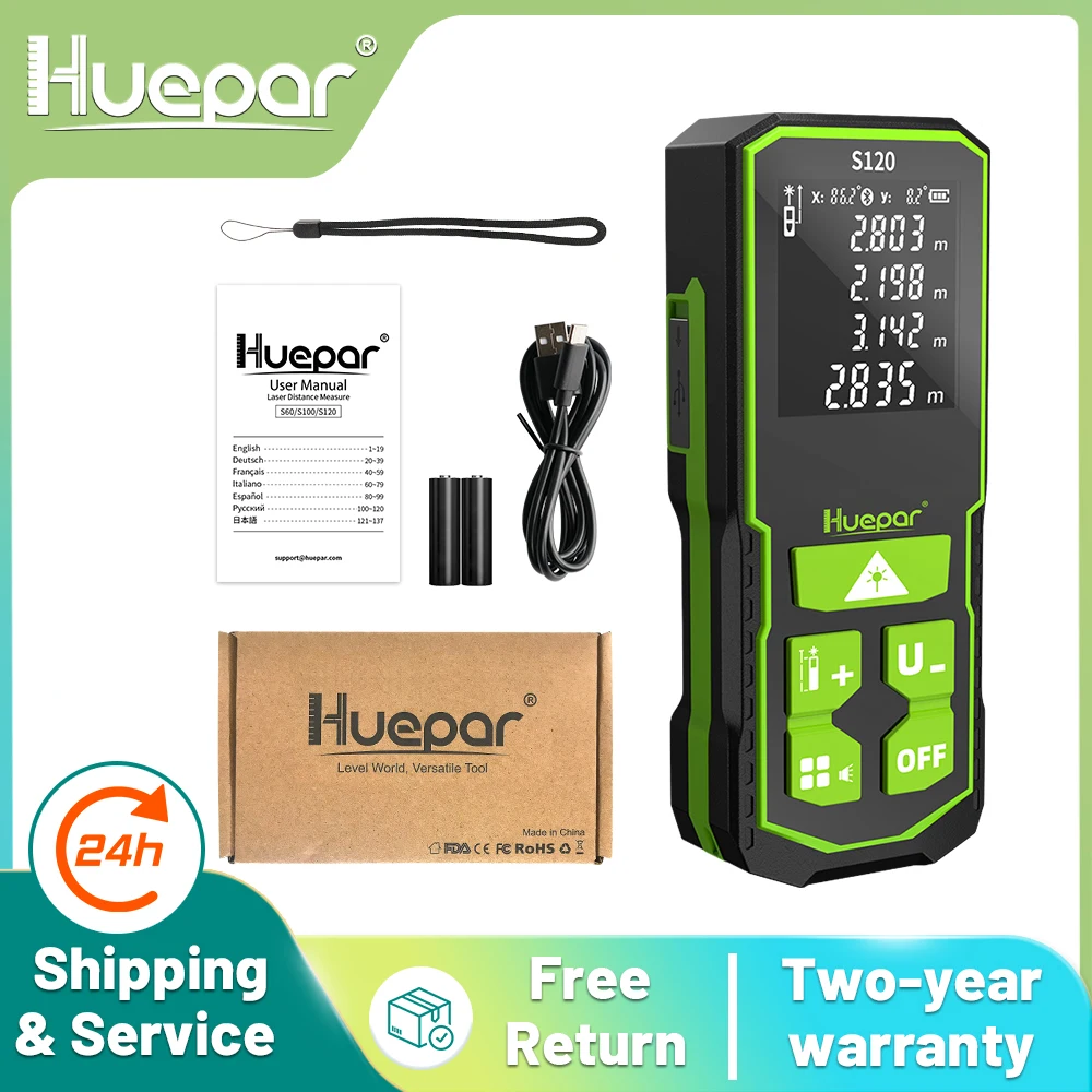 Huepar Laser Distance Meter 120M Electronic Roulette LCD Digital Laser Rangefinder Trena Metro Measuring Tape Ruler Test Tools