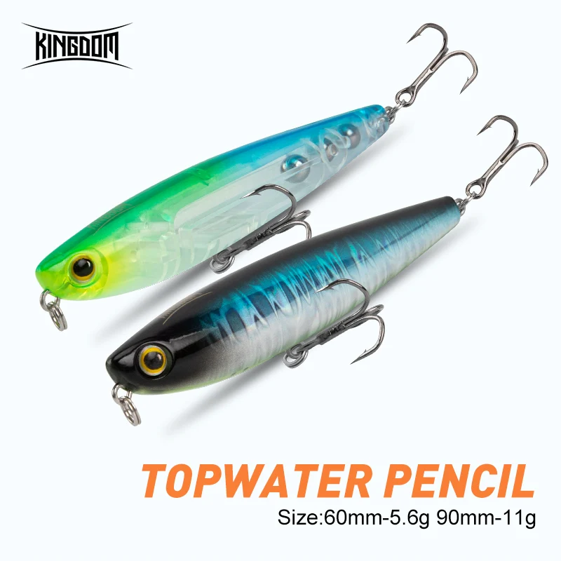 Przynęty wędkarskie Kingdom Topwater Pencil 60mm 5.6g 90mm 11g Walking Dog Swimbaits Pływające sztuczne twarde przynęty na okonia szczupaka