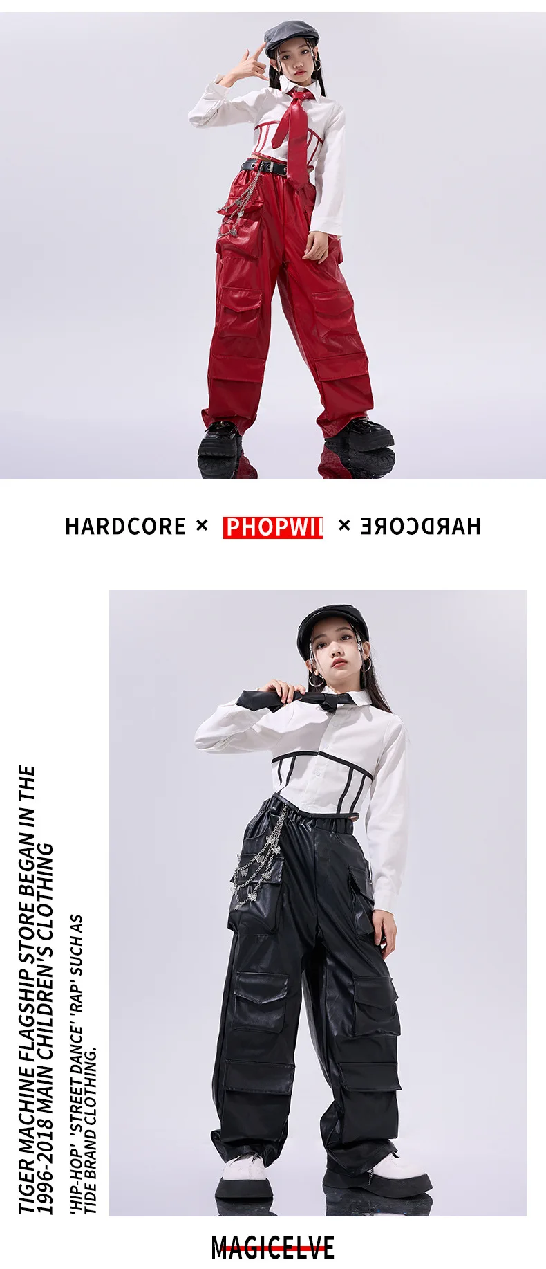 Mädchen Hip Hop Crop Top Pu Leder Cargo Hosen Kind Schuluniform Kostüme Kinder Streetwear Jazz K-pop Street Dance kleidung Sets – Detail 5