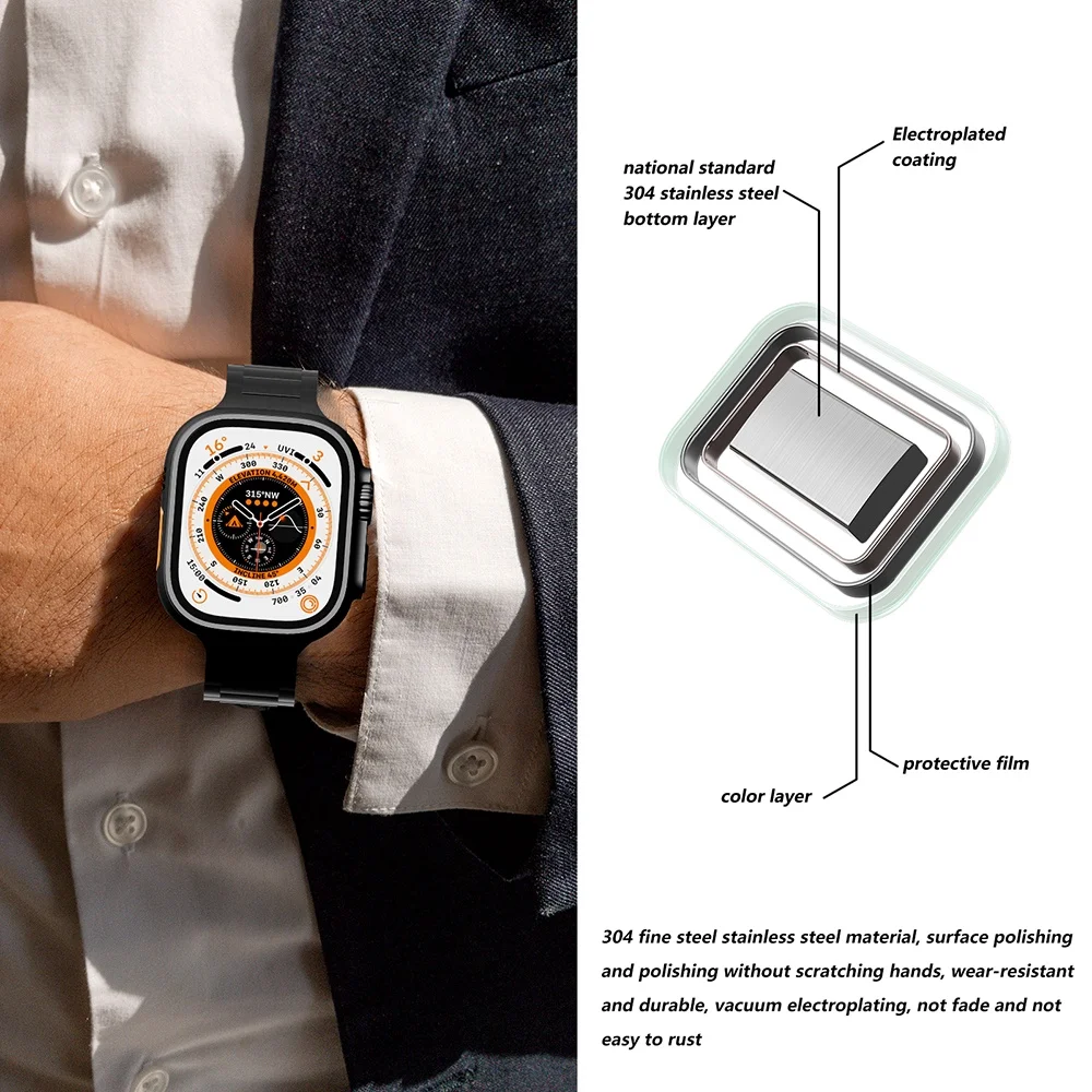 Stainless Steel Strap for Apple Watch band 44mm 45mm 38-42-40mm-41mm Metal link Bracelet iWatch series 8 7 6 5 4 3 se Ultra 49mm