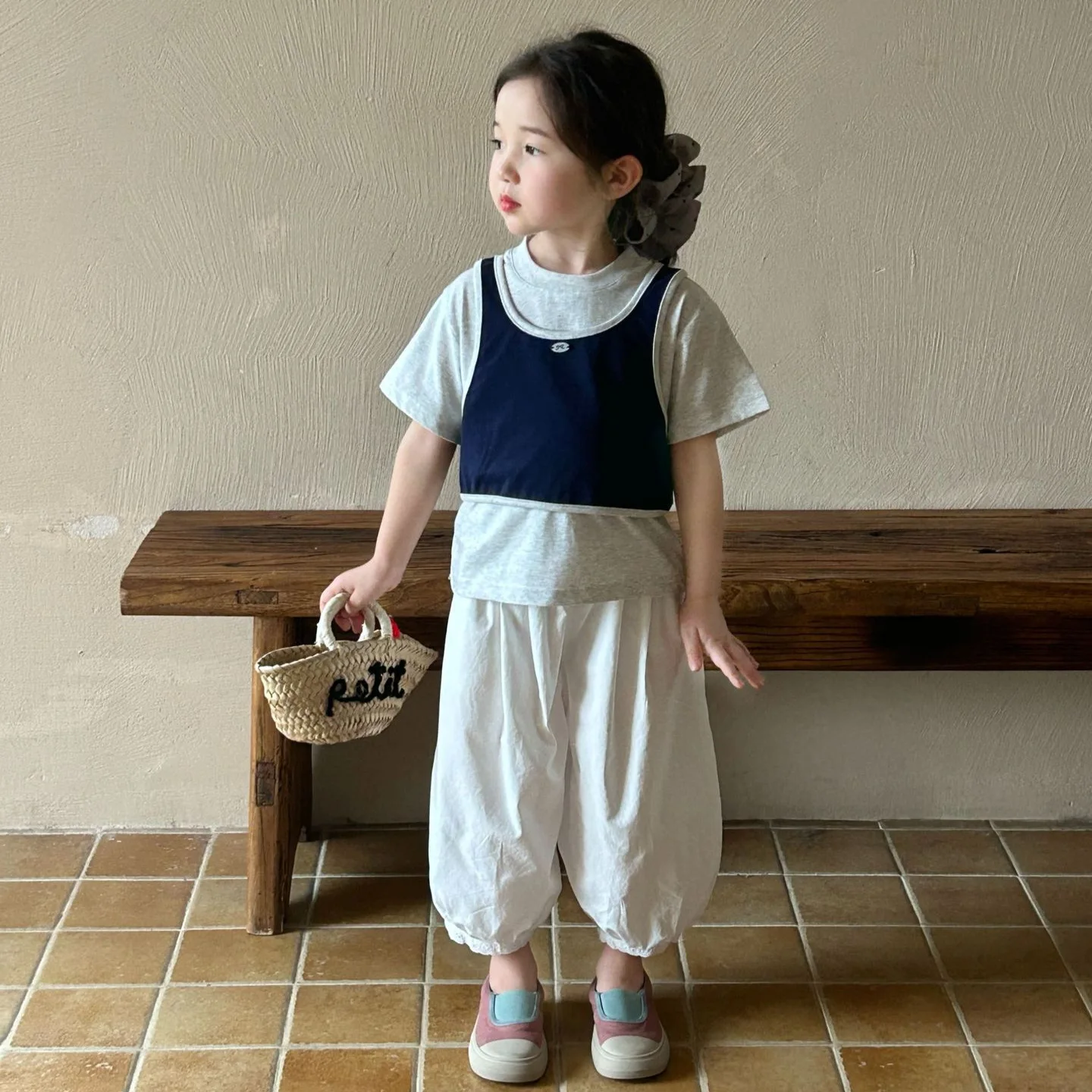 ملابس أطفال صيفية جديدة لعام 2025 سترة بناتي كورية بأكمام قصيرة تي شيرت مكون من قطعتين طقم صيفي #3