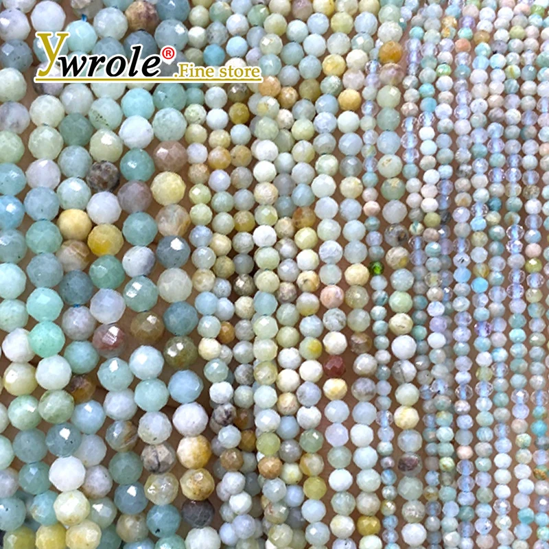 Small Round Faceted Gem Blue Amazonite Natural Stone Loose Spacer Beads for Jewelry Making Diy Bracelets Charms Accessories 15''