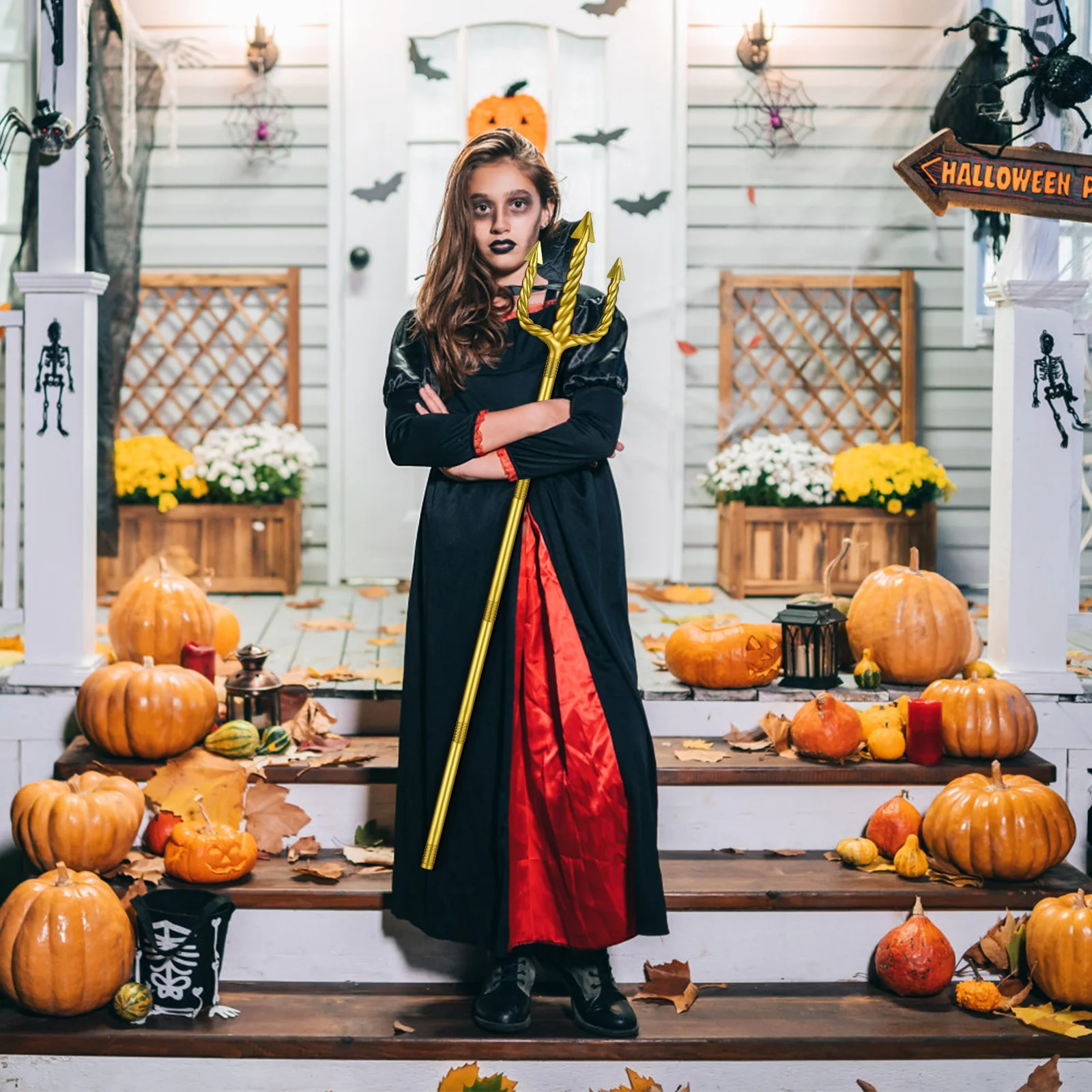 Forchetta da diavolo realistica nera in plastica stile tridente per accessori per costumi cosplay per feste in maschera di Halloween