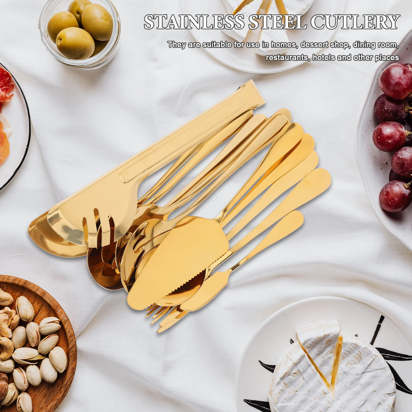 

1Set Stainless Steel Flatware Polished Smooth Surface Tableware Buffet Dinner Reusable Fork Spoon Spading Shovel Set