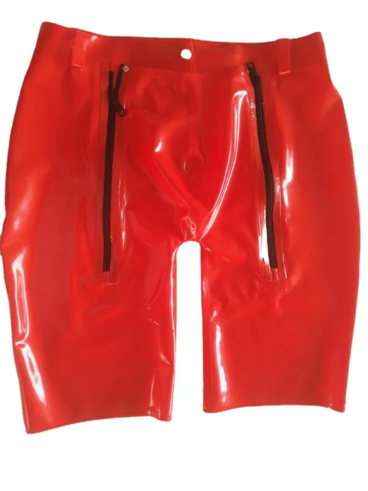 

100%Latex Rubber Rot Boxer shorts Pants 0.4mm Double zip crotch 0.4mm fashion Größe S-XXL