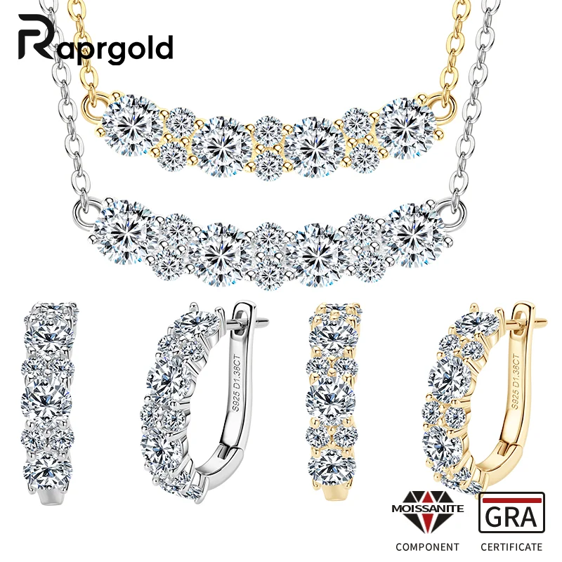 

Сертифицированный RAPRGOLD GRA полный муассанит кулон ожерелье серьги комплект для женщин стерлингового серебра 925 пробы комплект ювелирных изделий свадебный подарок