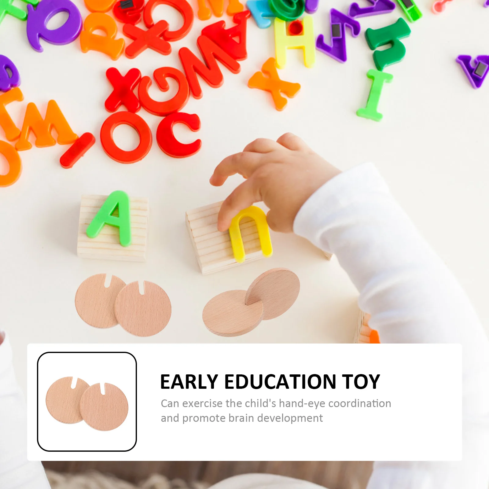 Interlocking ของเล่นไม้เด็ก Rattles Suite การศึกษา Sensory แหวนการประสานมือและตาแหวนเด็ก