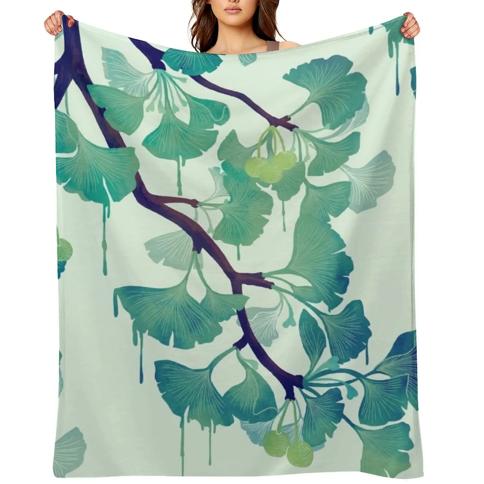 

O Ginkgo (in Green) Throw Blanket Hair Blankets For Baby Decorative Sofas Luxury Blankets