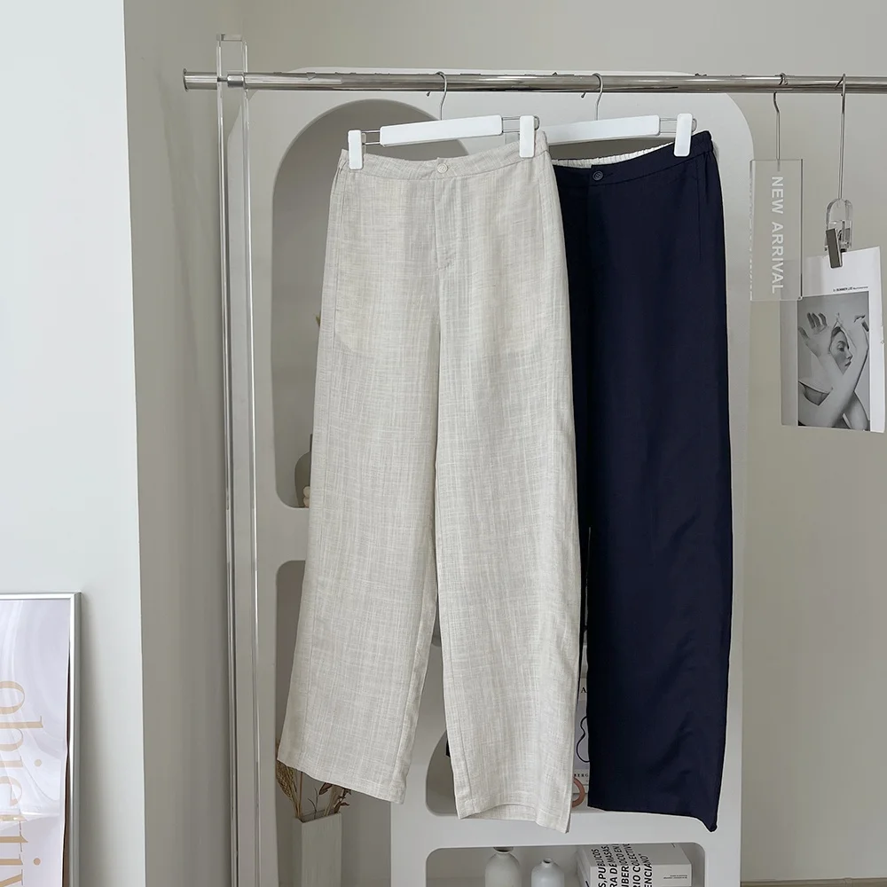 

Брюки с эффектом похудения, широкие брюки с эластичной резинкой на талии, ультратонкие льняные брюки для повседневной носки, корейские повседневные брюки для женщин