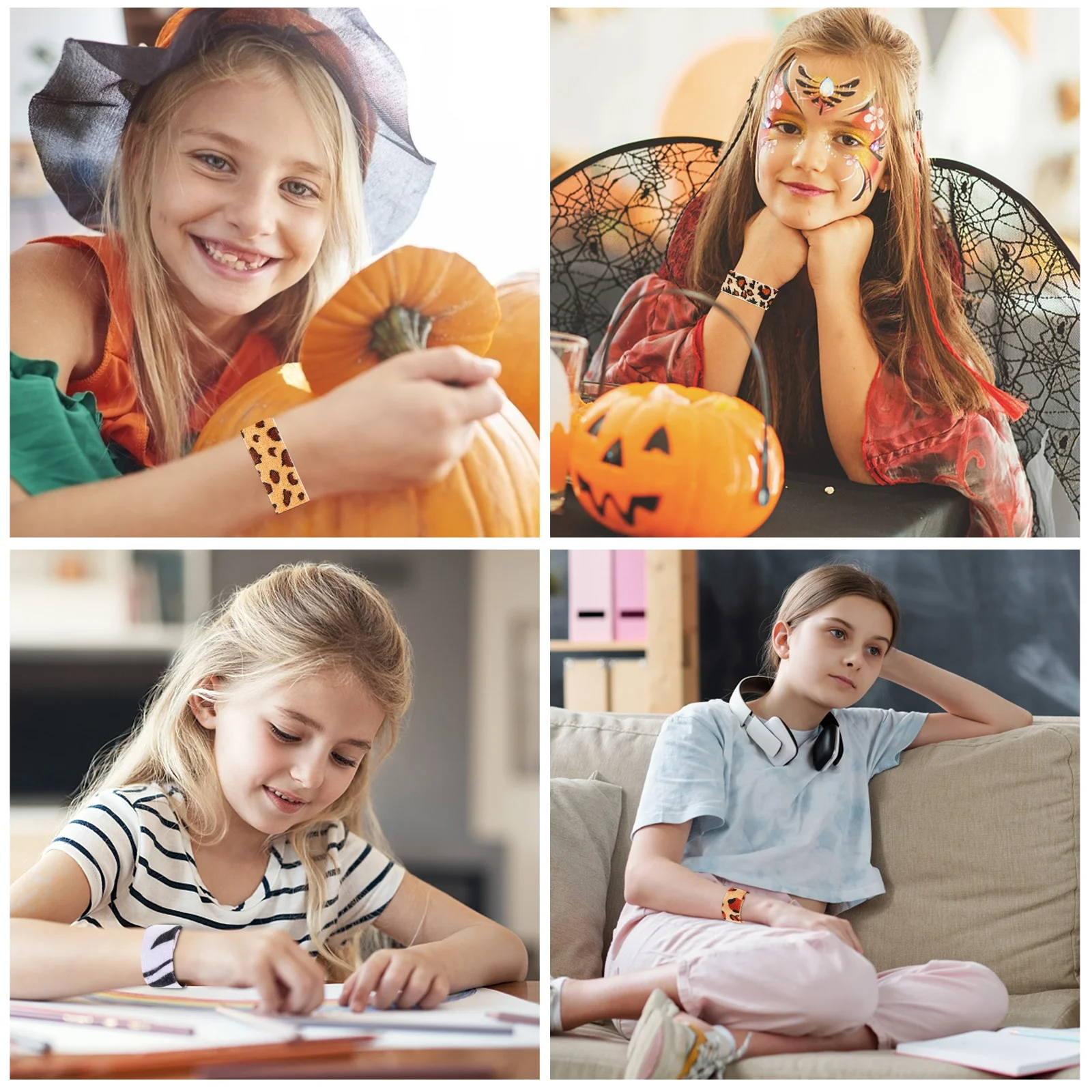 

12 Pcs Leopard Print Bracelet Pattern Zebra Wristband Steel Sheet Style Slap Bands Adorable