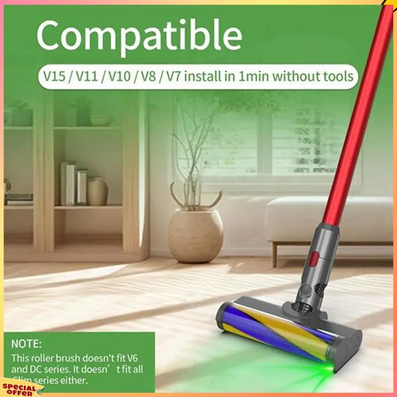 

ABFI For Dyson V7 V8 V10 V11 V15 Cordless Vacuum Attachment Cleaner Head Soft Roller Brush With Switch Button For Hard Floor