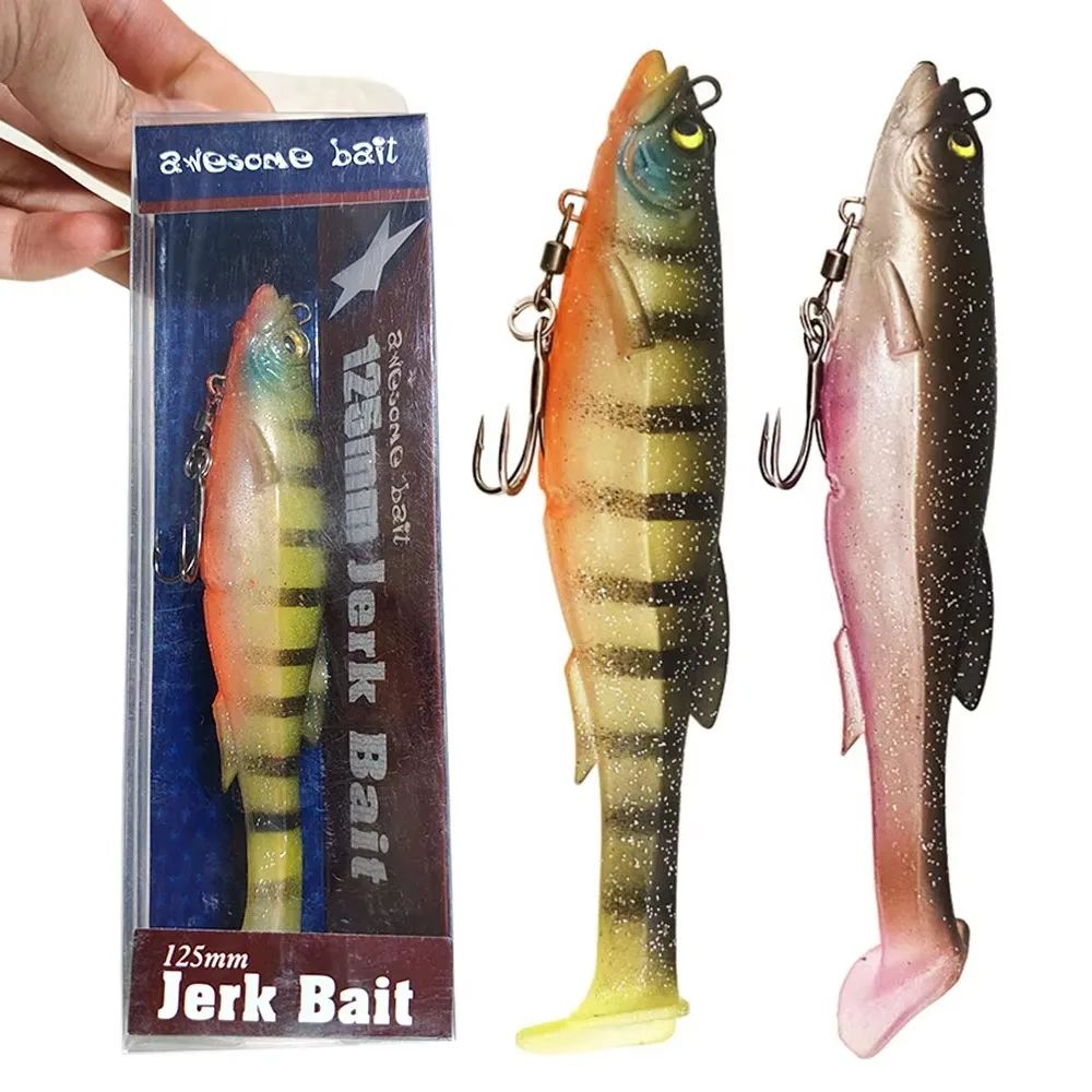 Iscas de Pesca Macias com Olhos 3D para Água Salgada e Doce, 9cm/9g 12.5cm/21g, Isca Falsa Simulada em Silicone com Cauda em T