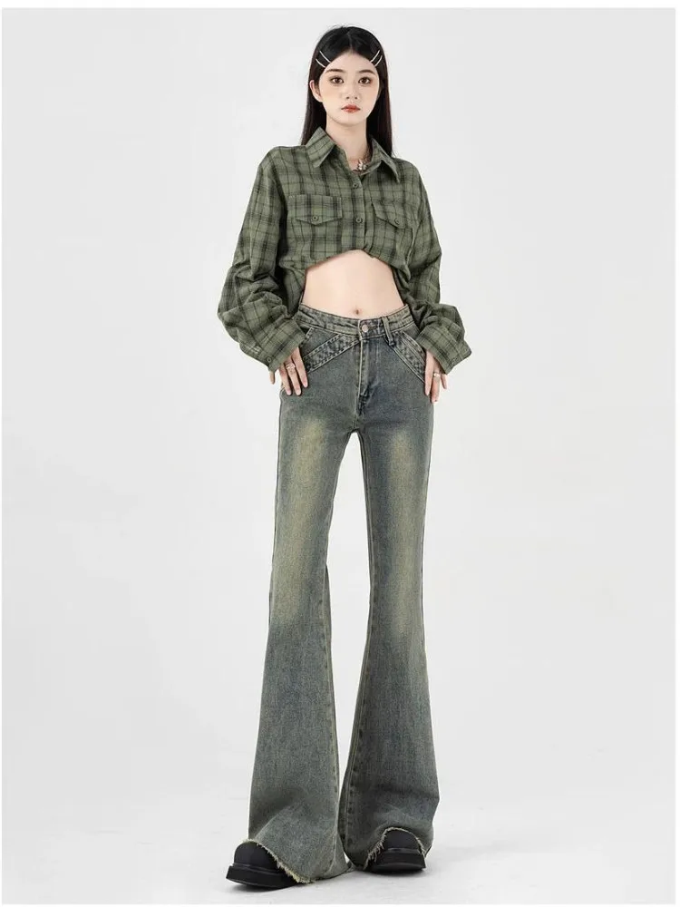 

High Waist Fashion Micro Cropped Jeans Women Loose Wide Leg Design Sense Of Thin Horn Mop Horseshoe Pants Y2K PunkLong Trousers