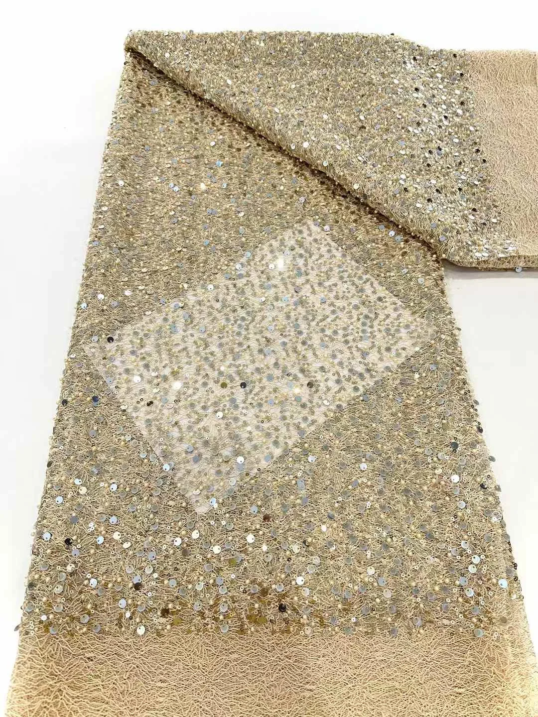 

2025 Latest Hot Sale Luxury New Fashion Design Fabric Handmade Beaded Sequins Embroidery Lace For Women's Wedding Party Dresses