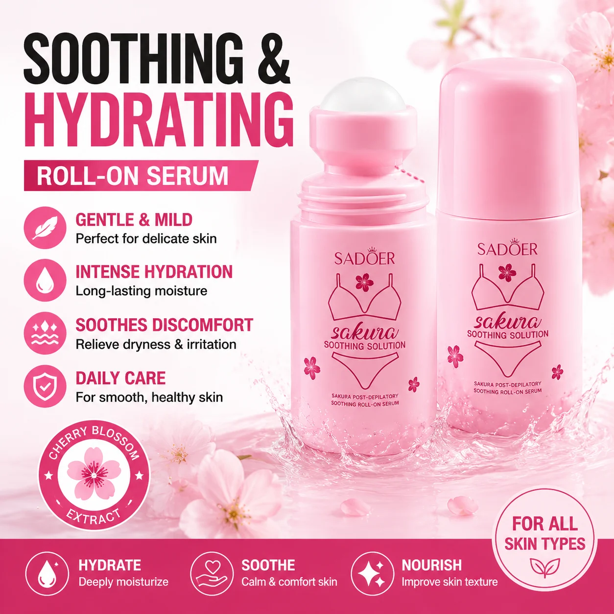 Cherry blossom hair removal soothing ball after whisker oil mildly makes skin smooth, moist and soft, essence 50ml