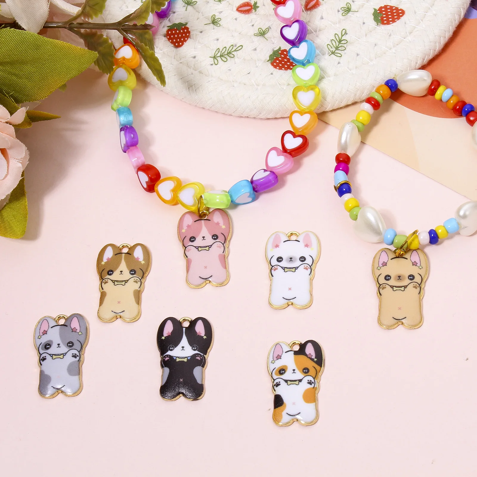 10 PCs Zinc Based Alloy Charms Multicolor Dog Animal Enamel Pendants For Diy Necklace Bracelets Making Findings 25mm x 16mm