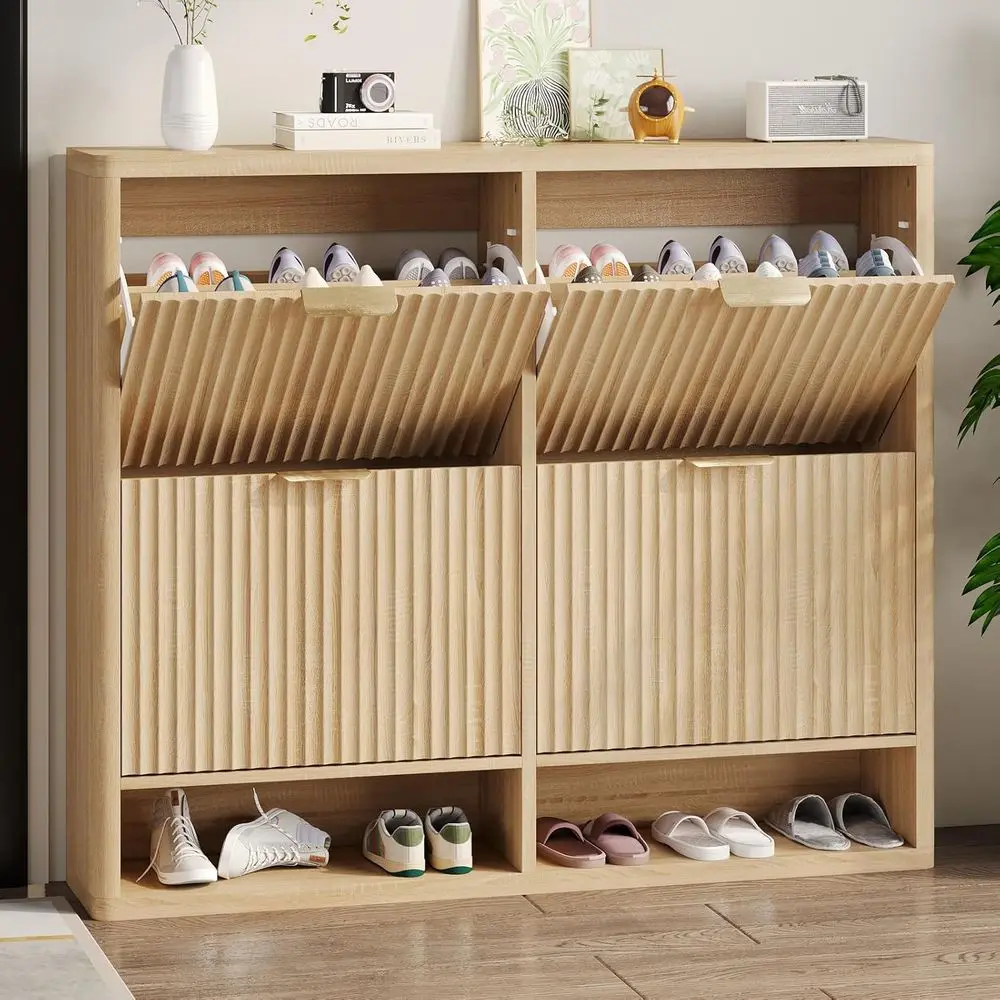 

Узкий шкаф для обуви из натурального дерева с 4-х ярусным ящиком для хранения прихожей или прихожей