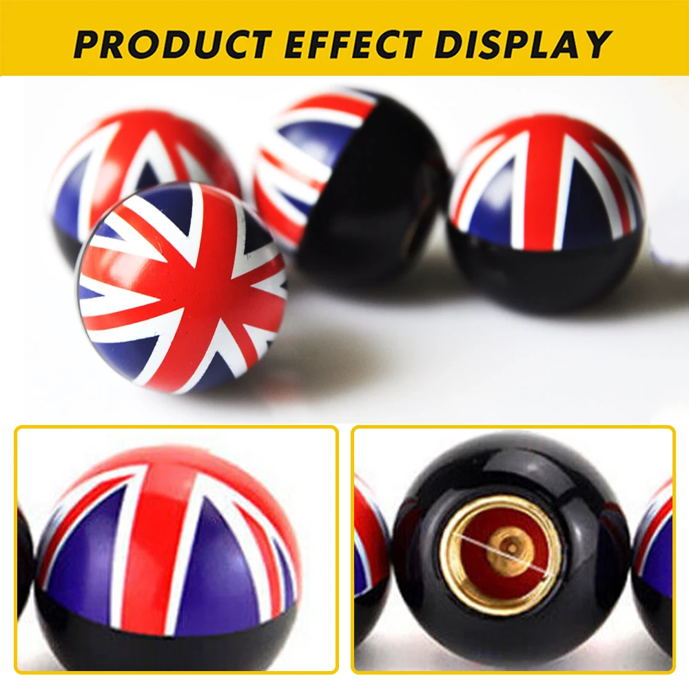 4Pcs Red Union Jack UK Flag Ball Car Tire Wheel Valve Stem Cap Cover For BMW Mini Cooper