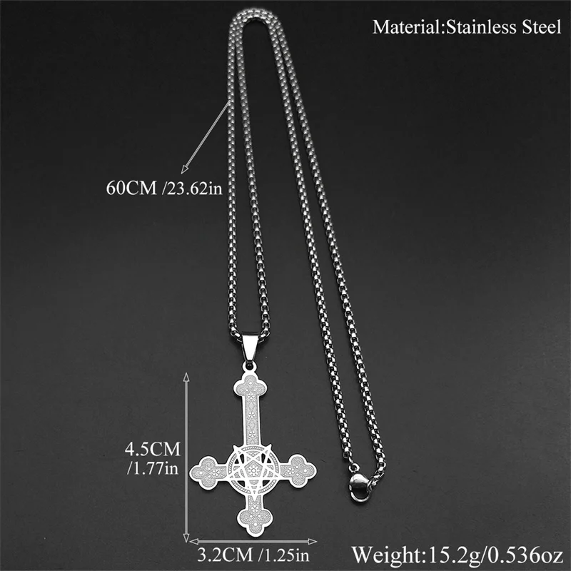 Gothic Punk Hexerei Pentagramm Umgekehrtes Kreuz Anhänger Halskette für Frauen Männer Edelstahl Silber Farbe Stern Kette Schmuck – Detail 3