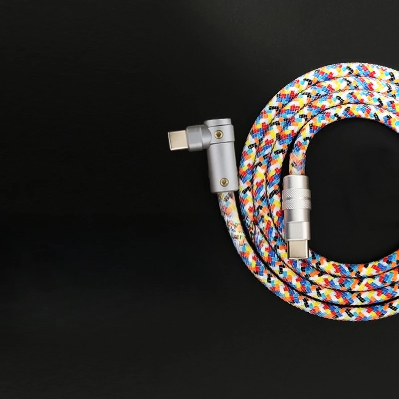 90-degree elbow dual-C data cable, iPad laptop phone, soft silicone braided colored charging cable