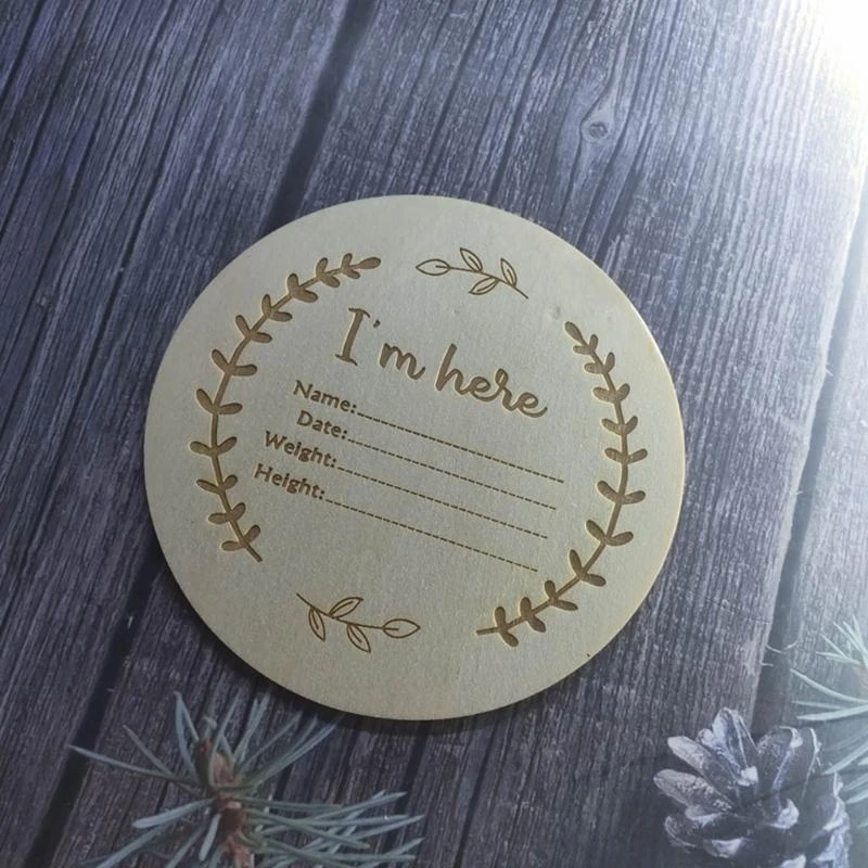 

J15U 2 Pcs Newborn Monthly Growth Recording Cards Wooden Birth Commemorative Cards Photography Props Toy