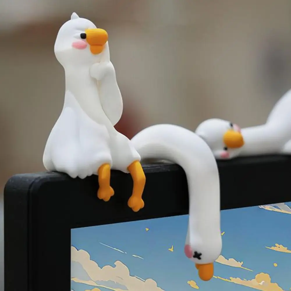 

4pcs/set Desk Ornament Computer Monitor Decoration Computer Display Statue Big White Goose Figurine Handmad Cartoon