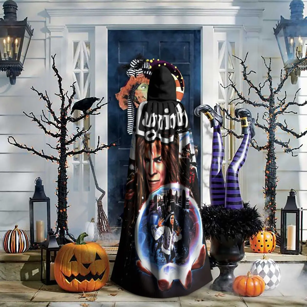 متاهة طويلة مقنعين عباءة الساحرة القرون الوسطى زي تأثيري كيب HalloweenParty الكبار للجنسين