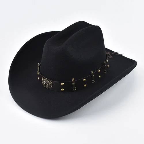 Sombrero de vaquero occidental para hombres y mujeres con cuero Vintage de borde grande sombrero de vaquera para caballero Cloche gorras de iglesia