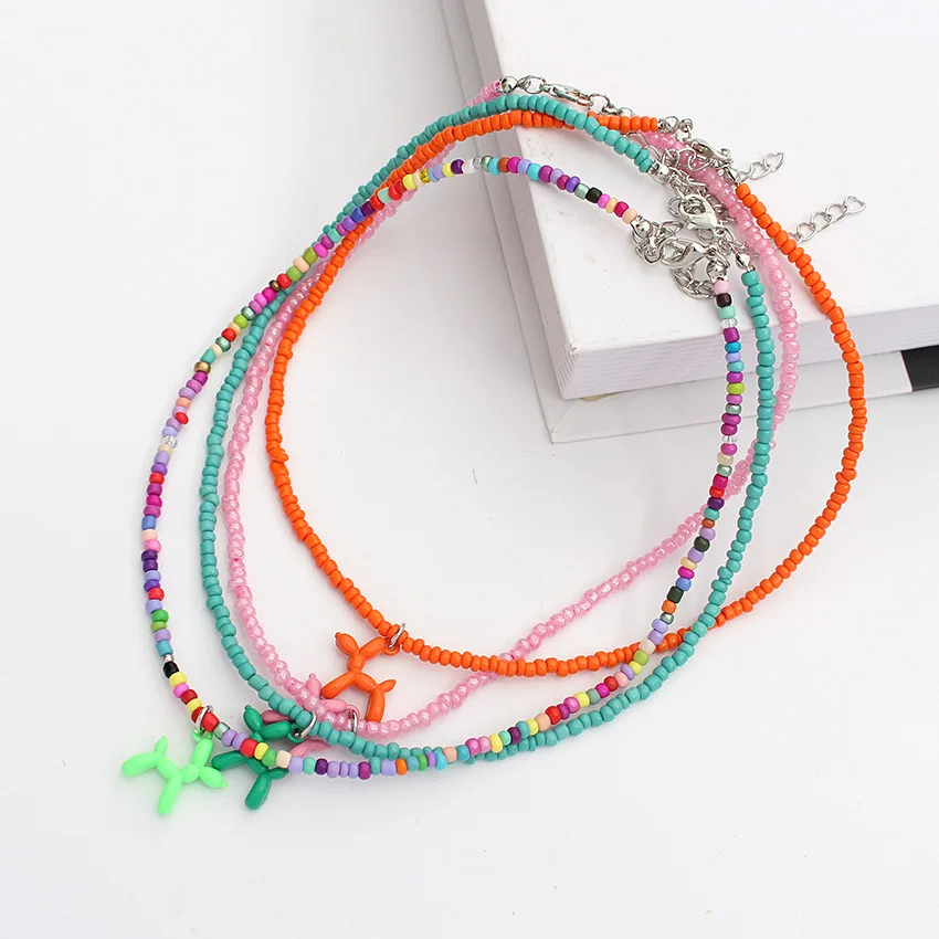 Pink Dog Beaded Choker Fashion Bohemian Handmade Colorful Seed Beads Short Chain Necklaces for Girls Women Party Jewelry Gift