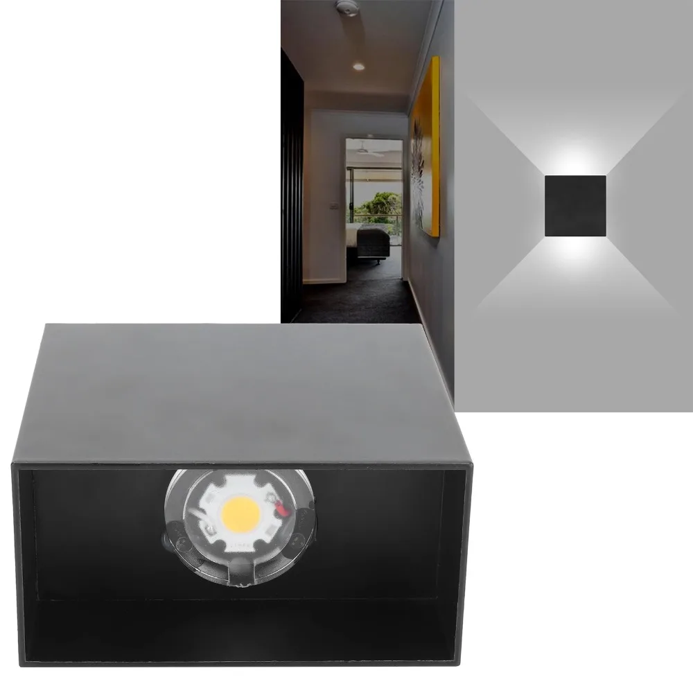 Modern Hardwired LED Wall Light Black Shell Square Wall Mounted Light Aluminum Alloy AC 85-265V Indoor Wall Lamp Bedroom Decor