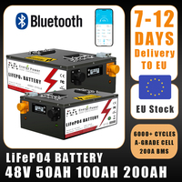 48V 50Ah 100Ah 200AH LiFePO4 Battery Pack 16S 51.2V Built-in Bluetooth BMS For Golf Cart Solar RV Home Storage Boat Tax Free
