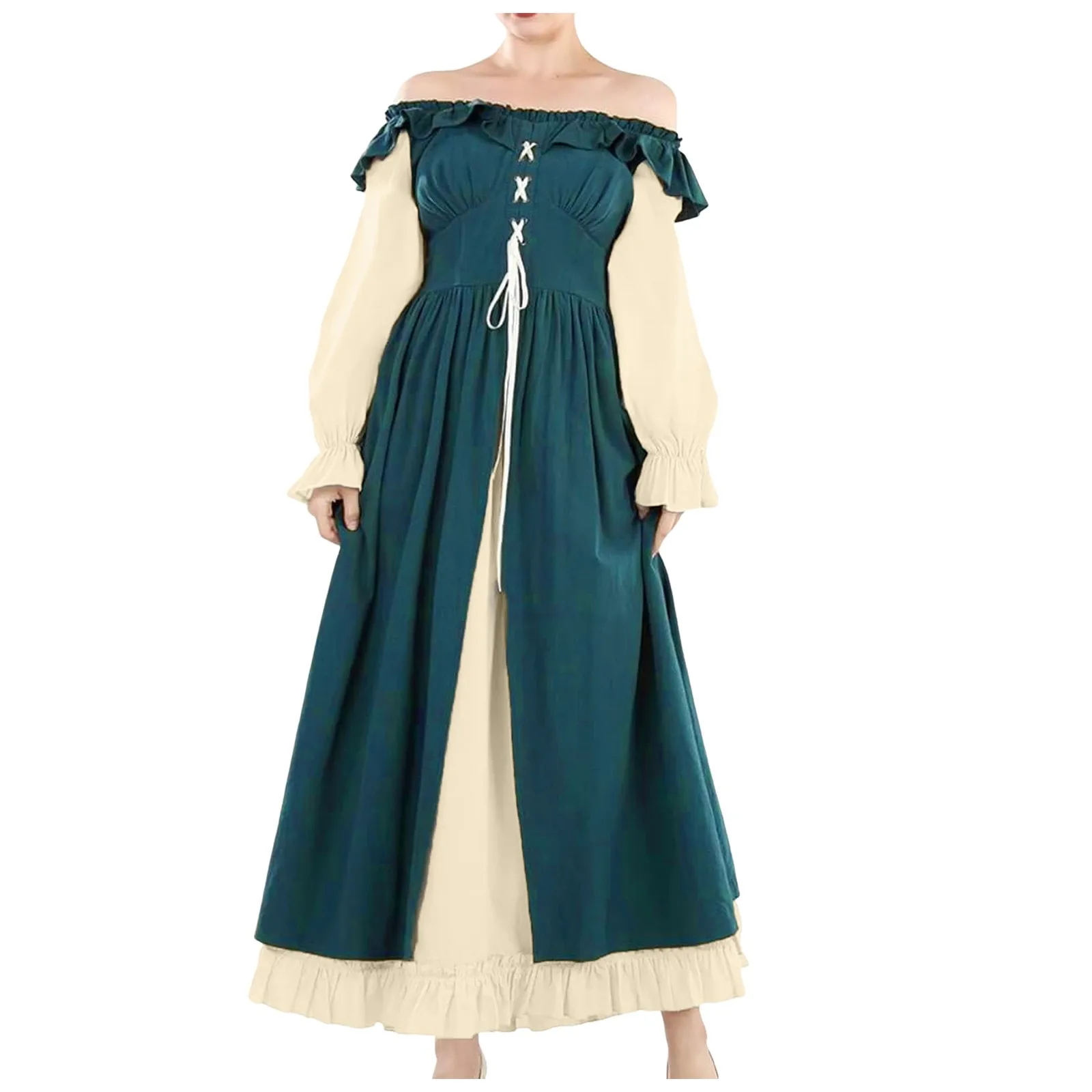 Vintage medievale rinascimentale vestito dalla fasciatura delle donne vittoriano Halloween Costume Cosplay manica lunga abiti da fata irlanda Vestidos