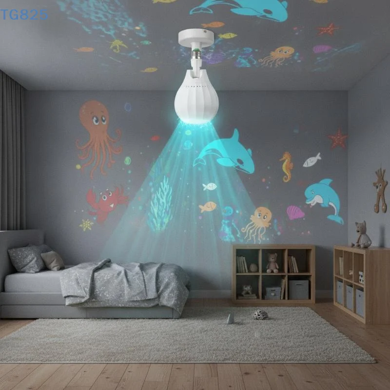 【AN】【SA】Mini Laser Light E27 Lamp Head Ocean World Pattern Lighting Projection Light Rotating Flash Stage Home Decoration