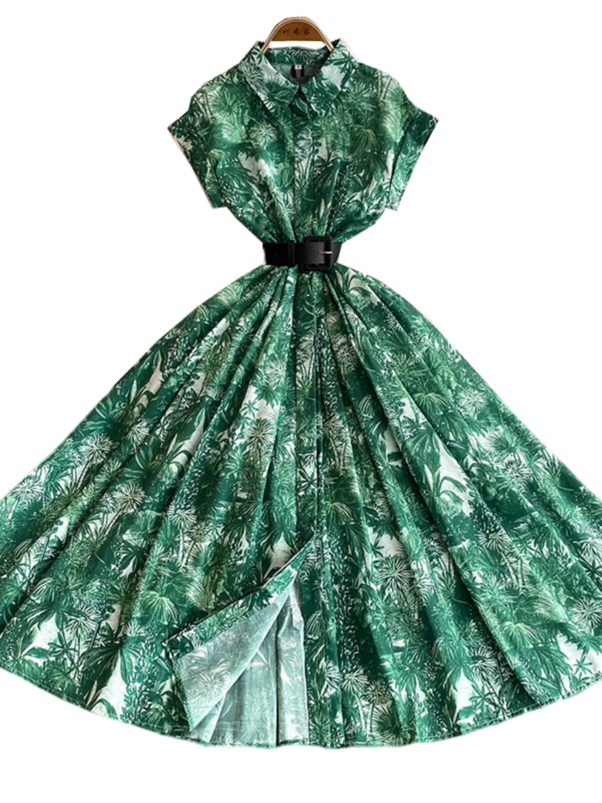 Ele Summer 2025 Floral Print Midi Dr Turn-down Collar ort Sve High Waist A-Line Gown Vintage Flared Skirt Women