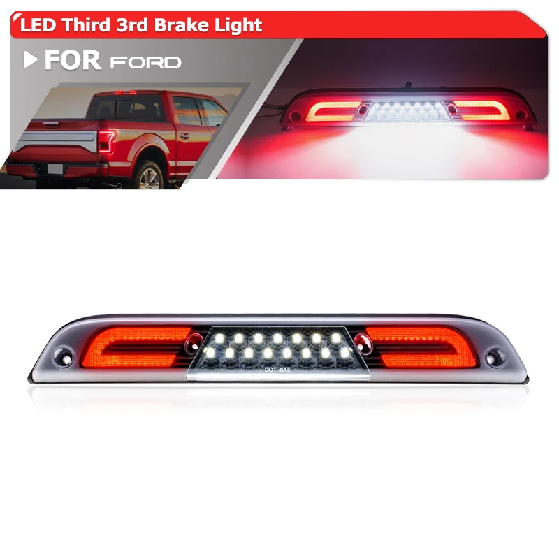 For Ford F150 F250 F350 F450 Super Duty Ranger Maverick White/Red LED Strobe Third 3rd Brake Light Cargo Roof Lamp Replacement