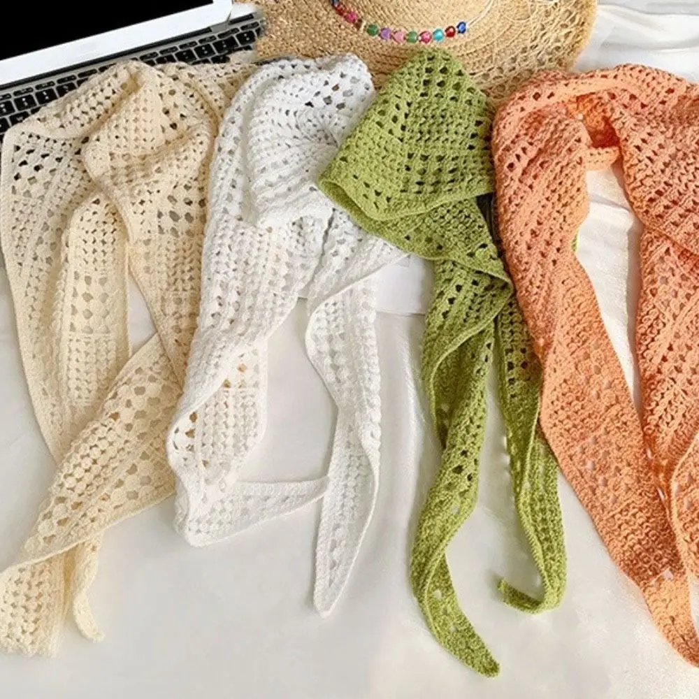 Simple Hollow ถักผ้าพันคอสามเหลี่ยม Y2k Shawl ผ้ากันเปื้อน Wrap Tie สายรัด Headscarf ผ้าพันคอสะโพกฤดูร้อน