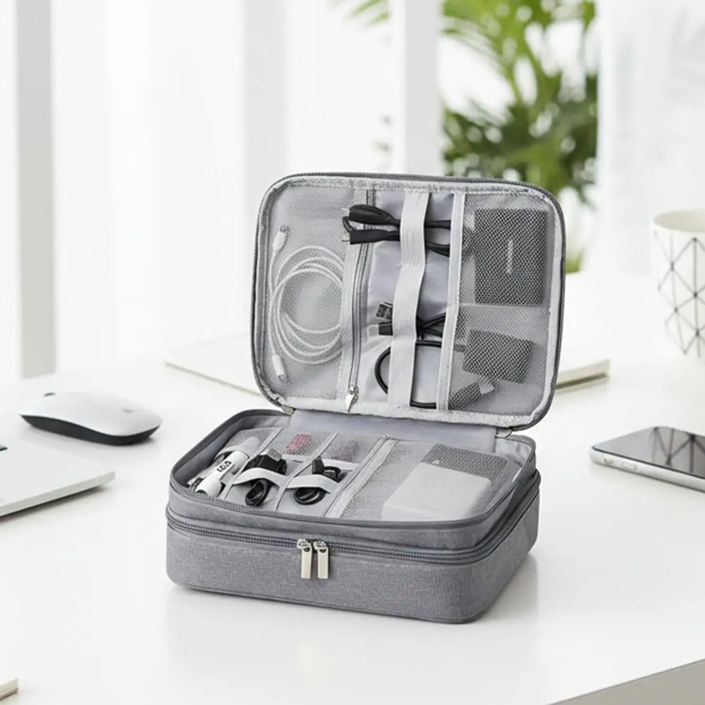 ثلاث طبقات المحمولة نزهة حقيبة رقمية كابل بيانات سماعة القرص الصلب العرض حقيبة يد ملحقات إلكترونية تخزين حقيبة مستحضرات التجميل