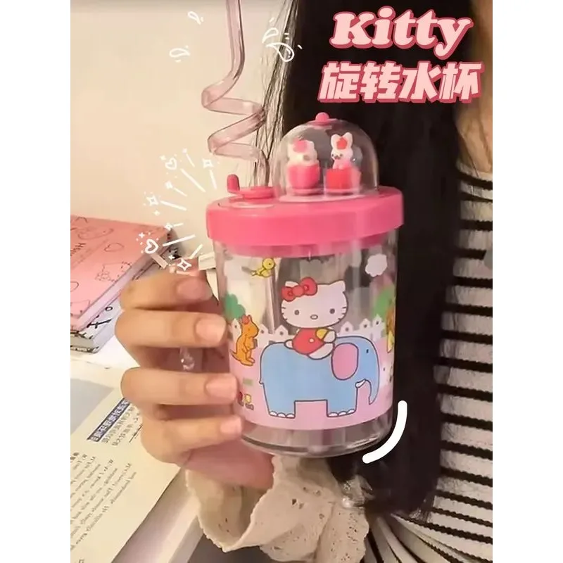 Sanrio-Copo Giratório Portátil de Água de Palha para Crianças, Grande Capacidade, Minha Melodia, Hello Kitty, Anime Cartoon, Kawaii, Presente Estudantil, 400ml